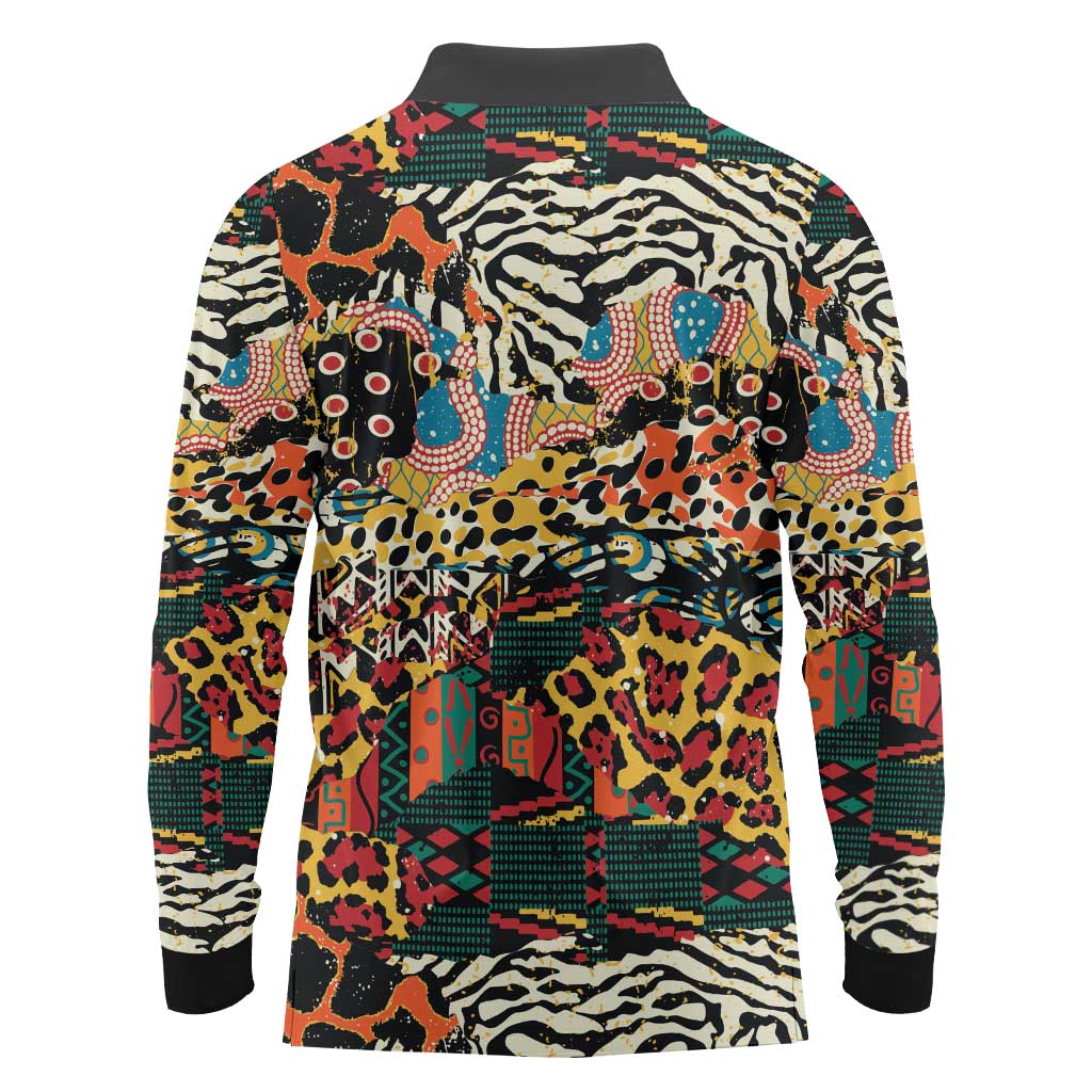 African Mixed Wild Animal Skins Long Sleeve Polo Shirt - Wonder Print Shop