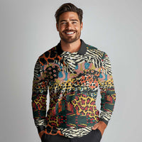 African Mixed Wild Animal Skins Long Sleeve Polo Shirt - Wonder Print Shop
