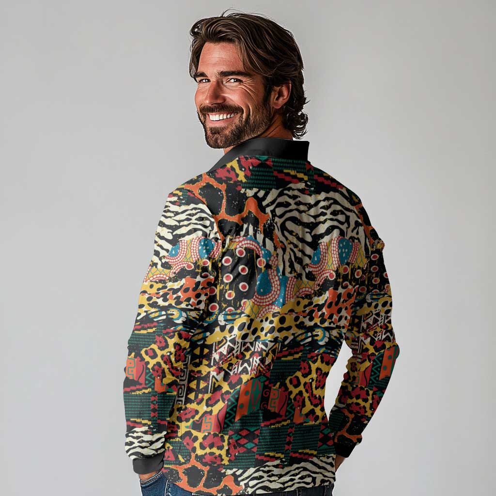 African Mixed Wild Animal Skins Long Sleeve Polo Shirt - Wonder Print Shop