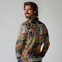 African Mixed Wild Animal Skins Long Sleeve Polo Shirt - Wonder Print Shop