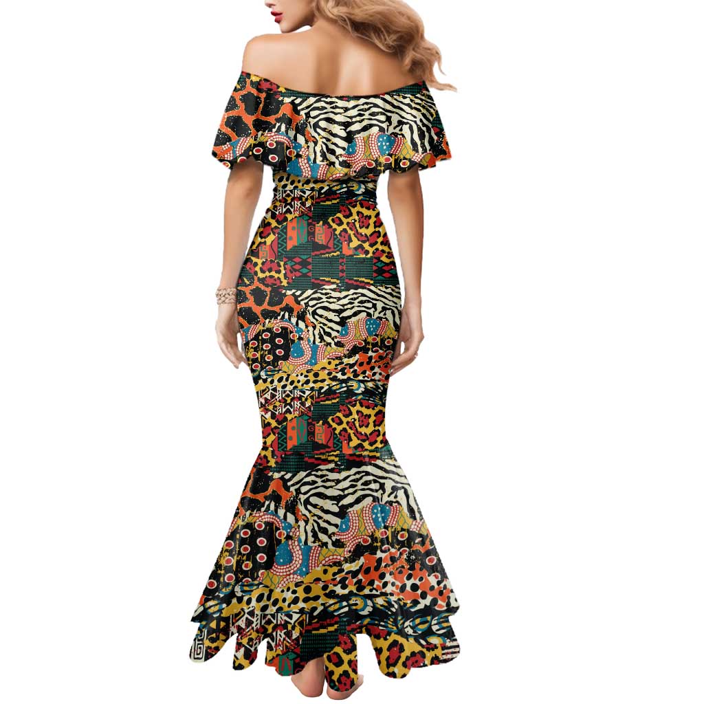 African Mixed Wild Animal Skins Mermaid Dress - Wonder Print Shop