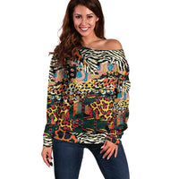 African Mixed Wild Animal Skins Off Shoulder Sweater - Wonder Print Shop