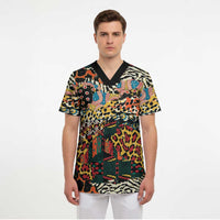 African Mixed Wild Animal Skins Scrub Top
