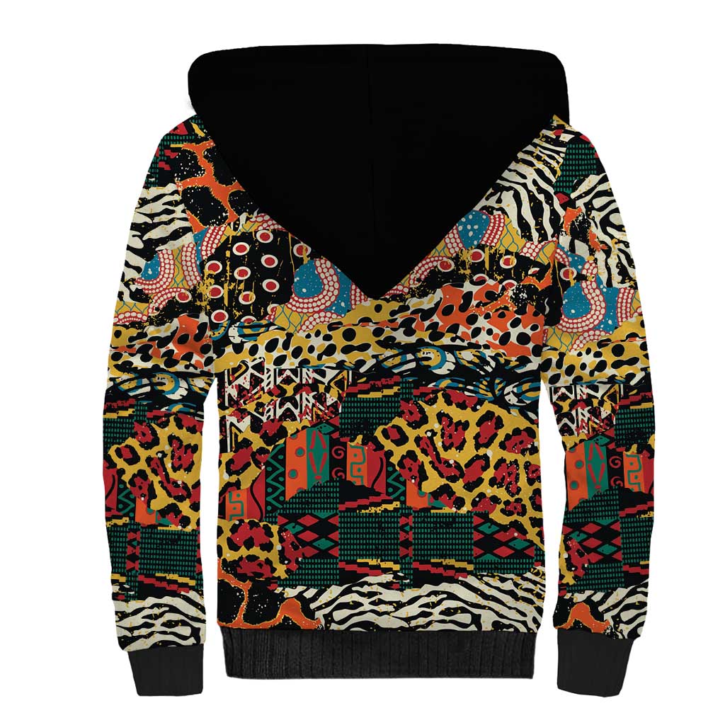 African Mixed Wild Animal Skins Sherpa Hoodie - Wonder Print Shop