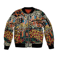 African Mixed Wild Animal Skins Sleeve Zip Bomber Jacket - Wonder Print Shop