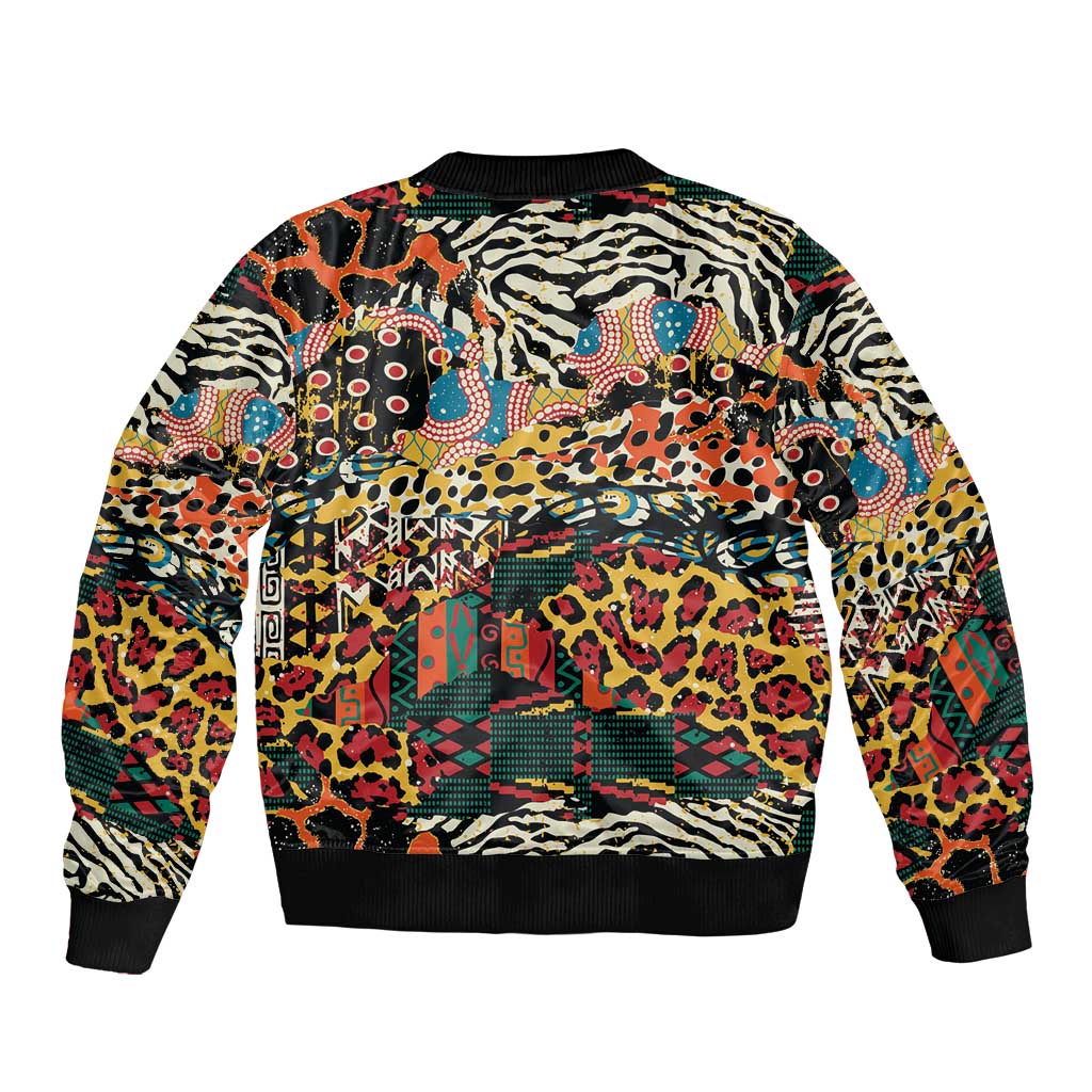 African Mixed Wild Animal Skins Sleeve Zip Bomber Jacket - Wonder Print Shop