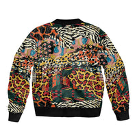 African Mixed Wild Animal Skins Sleeve Zip Bomber Jacket - Wonder Print Shop