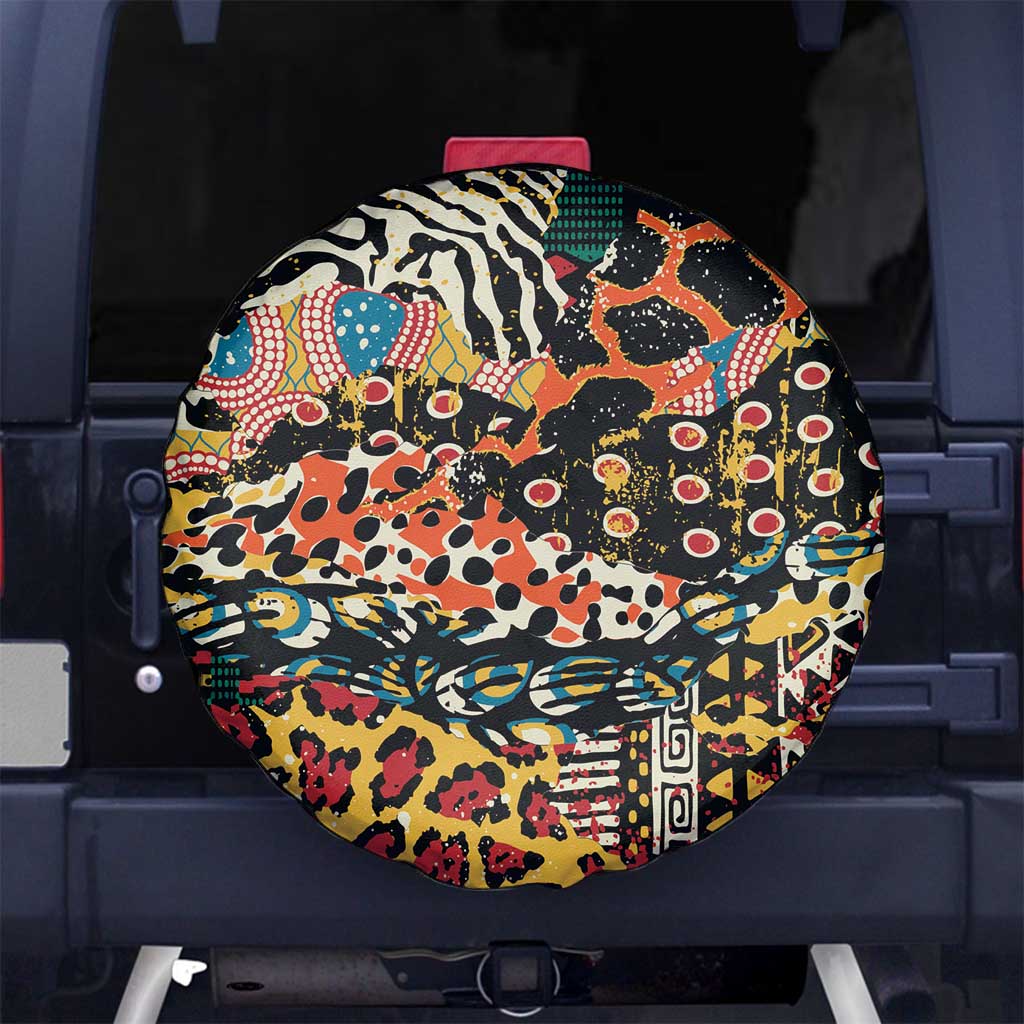 African Mixed Wild Animal Skins Spare Tire Cover - Wonder Print Shop