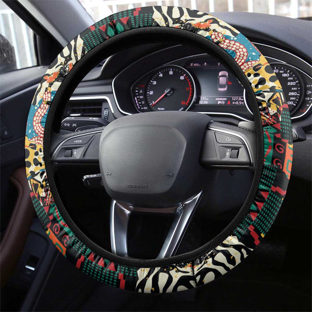 African Mixed Wild Animal Skins Steering Wheel Cover - Wonder Print Shop