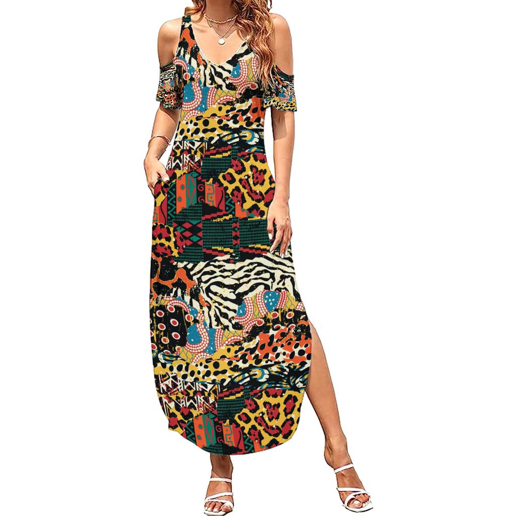 African Mixed Wild Animal Skins Summer Maxi Dress - Wonder Print Shop