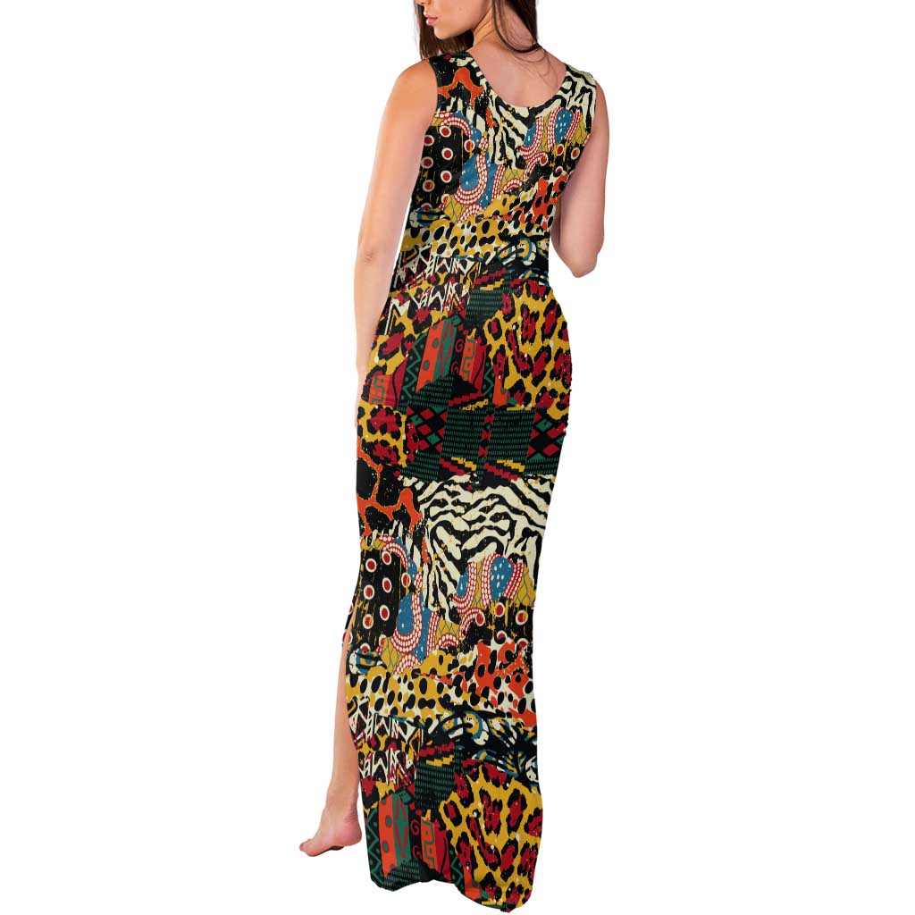 African Mixed Wild Animal Skins Tank Maxi Dress - Wonder Print Shop