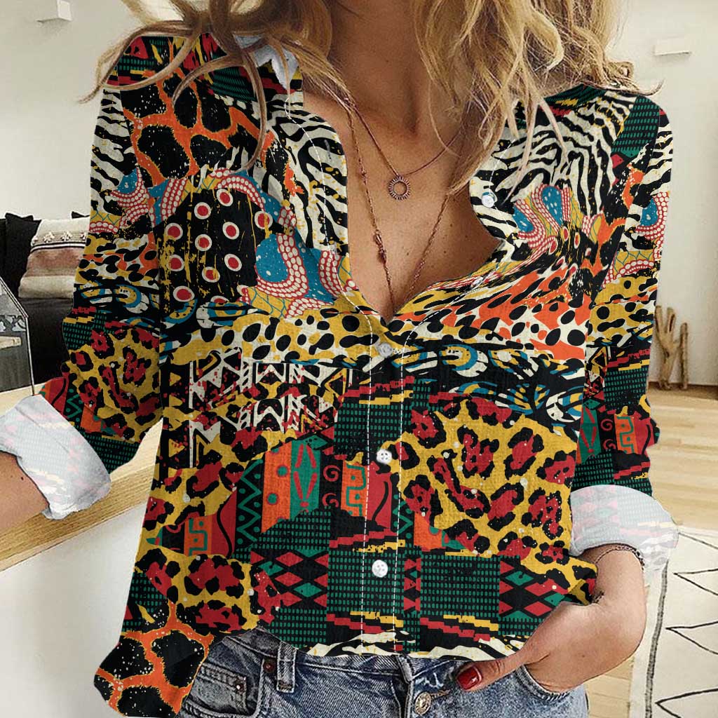 African Mixed Wild Animal Skins Women Casual Shirt - Wonder Print Shop