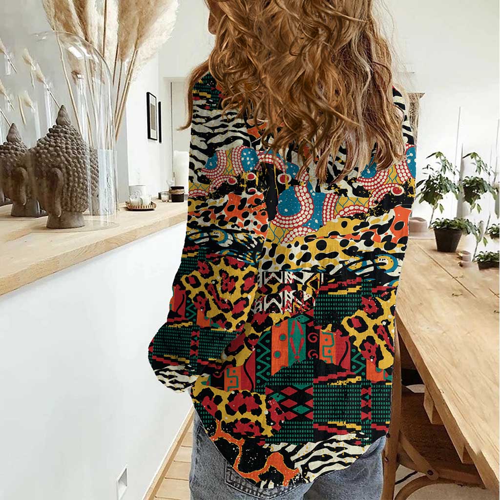African Mixed Wild Animal Skins Women Casual Shirt - Wonder Print Shop