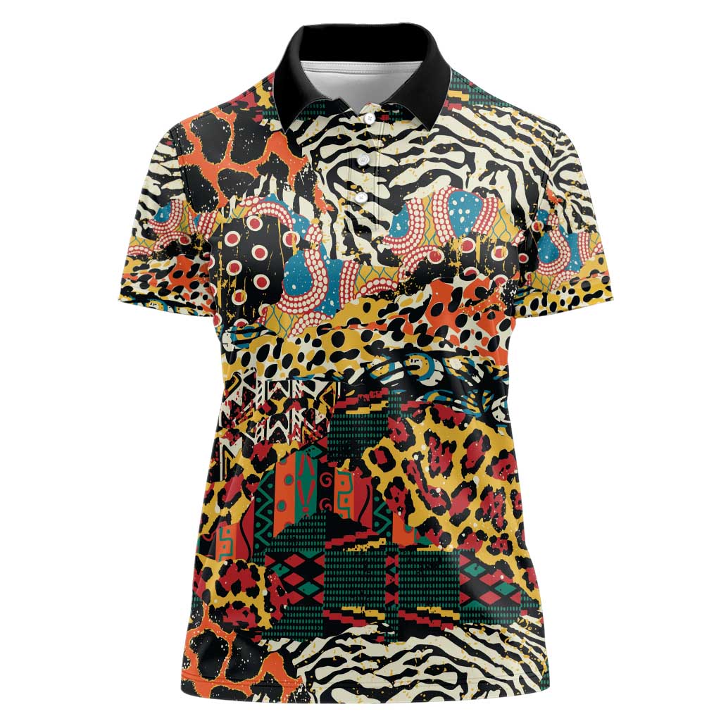 African Mixed Wild Animal Skins Women Polo Shirt - Wonder Print Shop