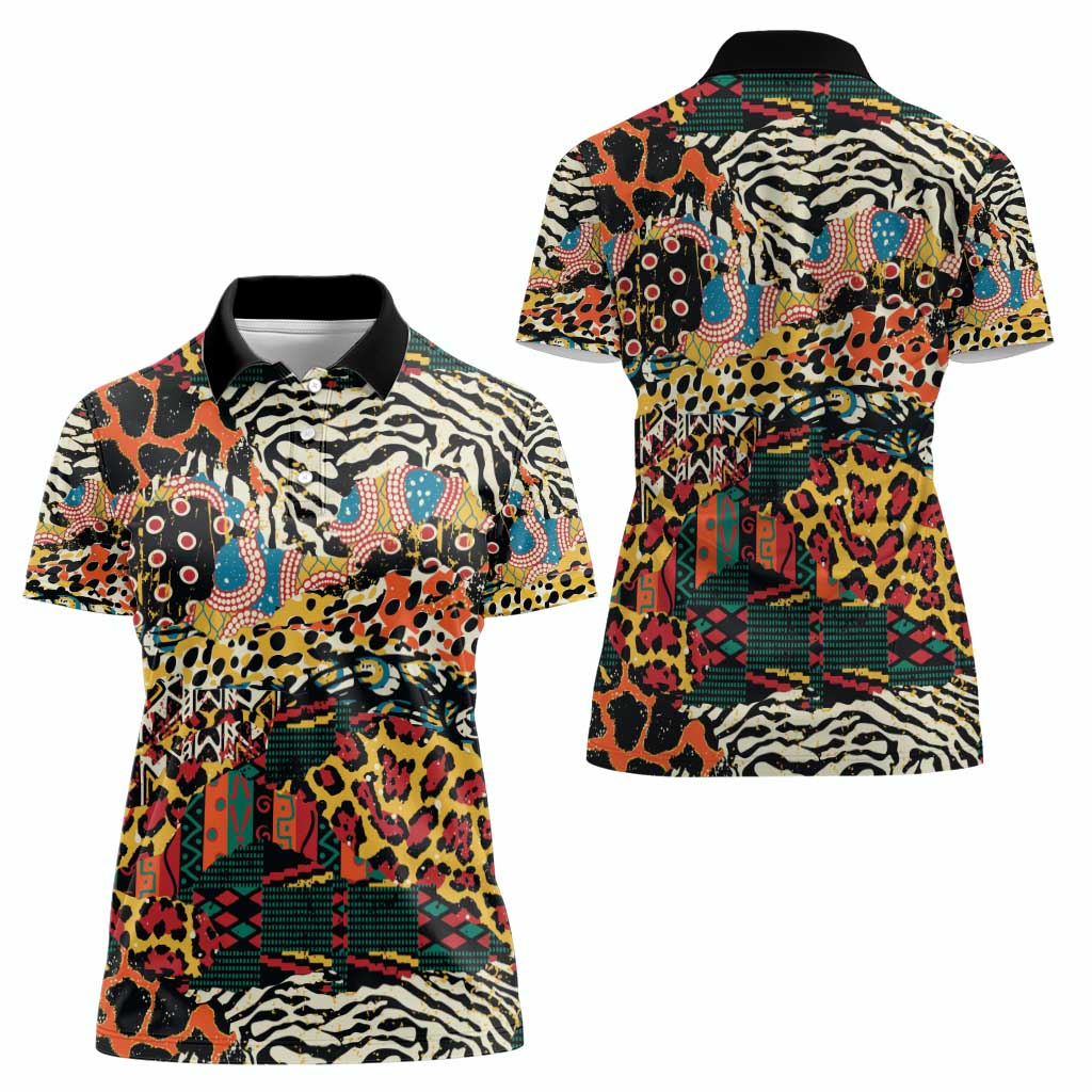 African Mixed Wild Animal Skins Women Polo Shirt - Wonder Print Shop