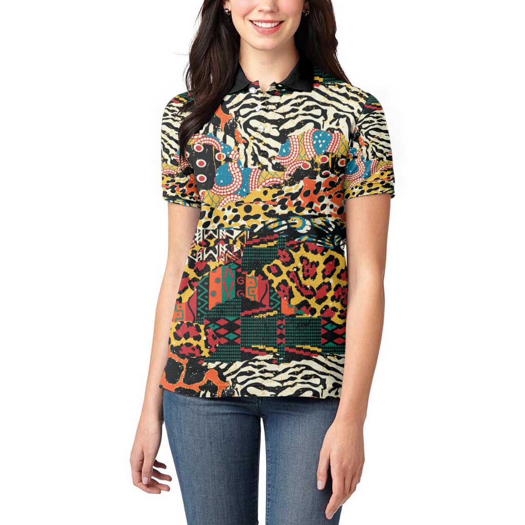 African Mixed Wild Animal Skins Women Polo Shirt - Wonder Print Shop