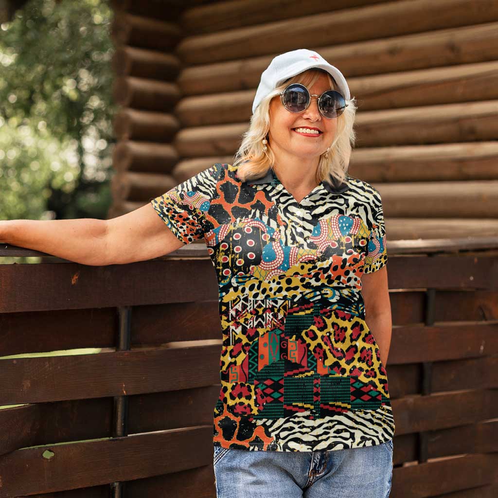 African Mixed Wild Animal Skins Women Polo Shirt - Wonder Print Shop