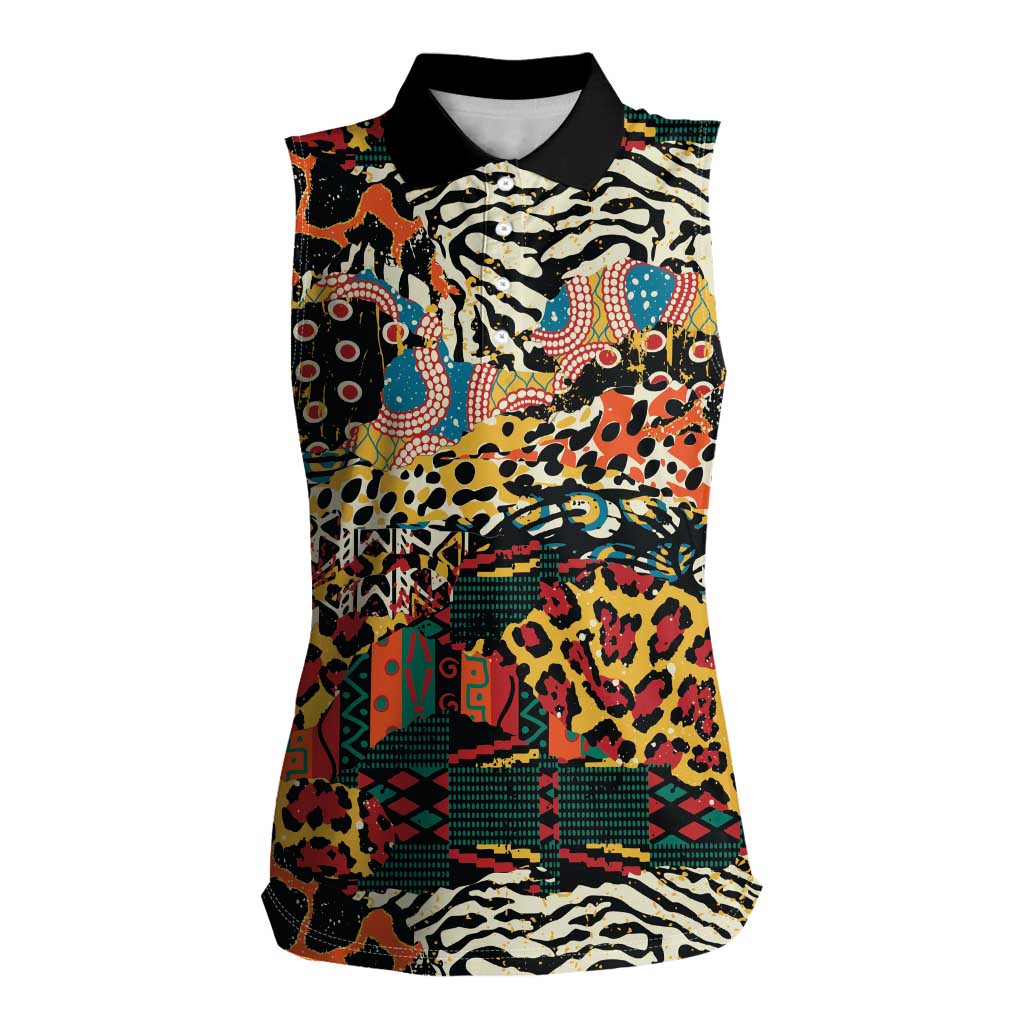 African Mixed Wild Animal Skins Women Sleeveless Polo Shirt - Wonder Print Shop