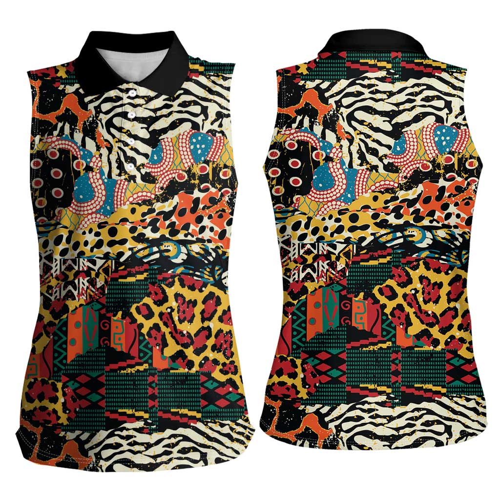 African Mixed Wild Animal Skins Women Sleeveless Polo Shirt - Wonder Print Shop