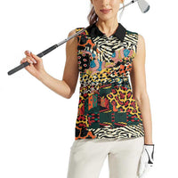 African Mixed Wild Animal Skins Women Sleeveless Polo Shirt - Wonder Print Shop
