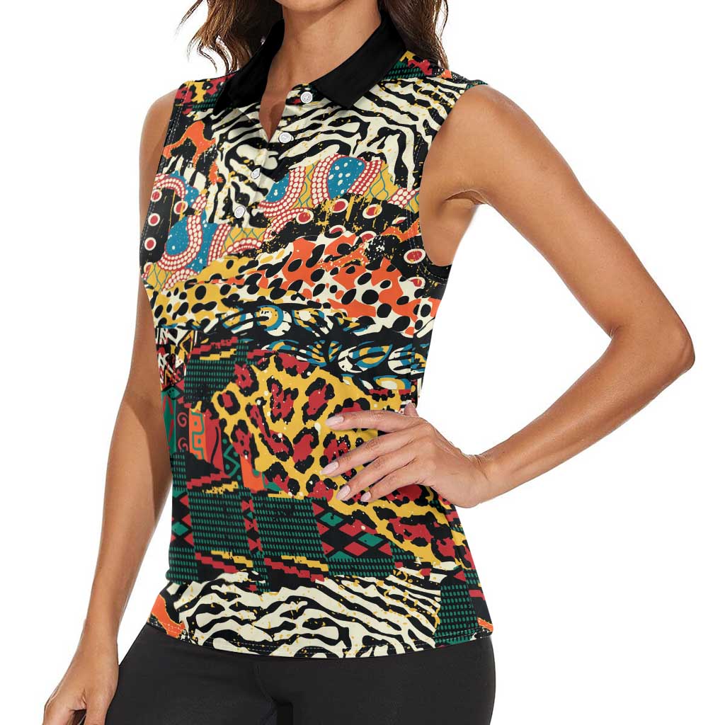 African Mixed Wild Animal Skins Women Sleeveless Polo Shirt - Wonder Print Shop