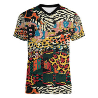 African Mixed Wild Animal Skins Women V-Neck T-Shirt - Wonder Print Shop