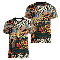 African Mixed Wild Animal Skins Women V-Neck T-Shirt - Wonder Print Shop