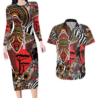 Beautiful African Women Ethnic Motifs Couples Matching Long Sleeve Bodycon Dress and Hawaiian Shirt LT9 - Wonder Print Shop