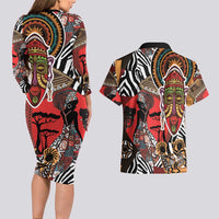 Beautiful African Women Ethnic Motifs Couples Matching Long Sleeve Bodycon Dress and Hawaiian Shirt LT9 - Wonder Print Shop