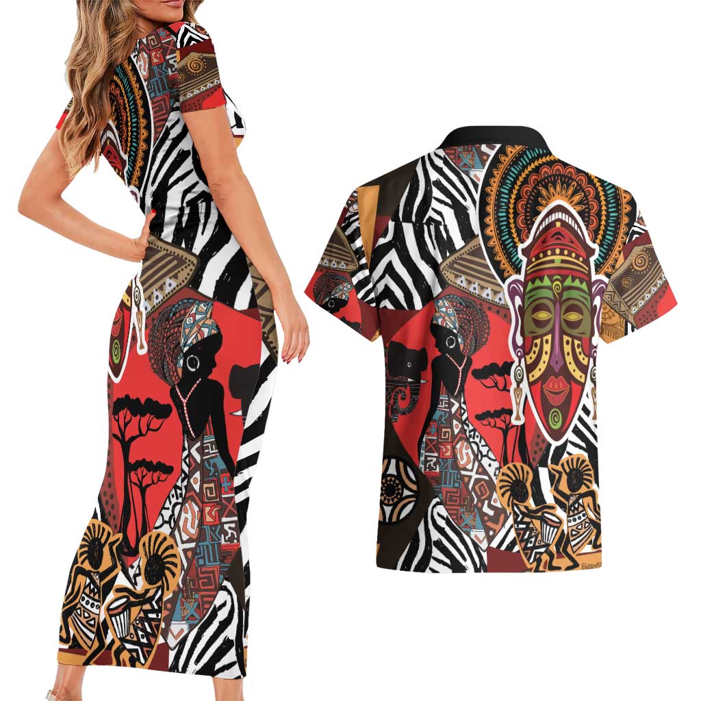 Beautiful African Women Ethnic Motifs Couples Matching Short Sleeve Bodycon Dress and Hawaiian Shirt LT9 - Wonder Print Shop
