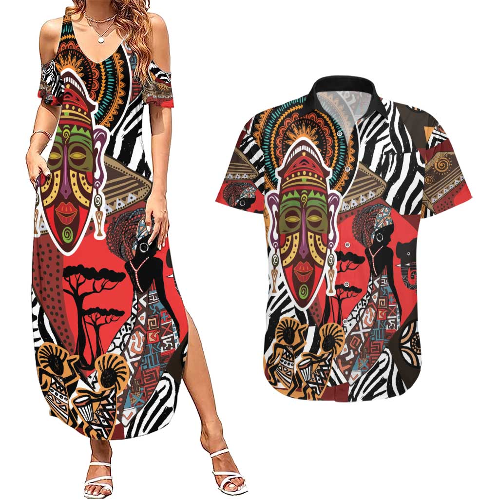 Beautiful African Women Ethnic Motifs Couples Matching Summer Maxi Dress and Hawaiian Shirt LT9 - Wonder Print Shop