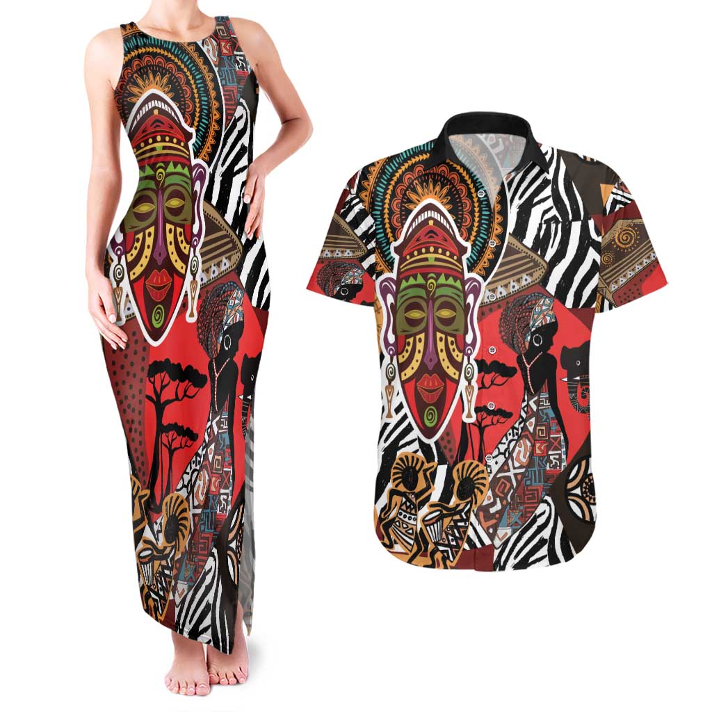 Beautiful African Women Ethnic Motifs Couples Matching Tank Maxi Dress and Hawaiian Shirt LT9 - Wonder Print Shop