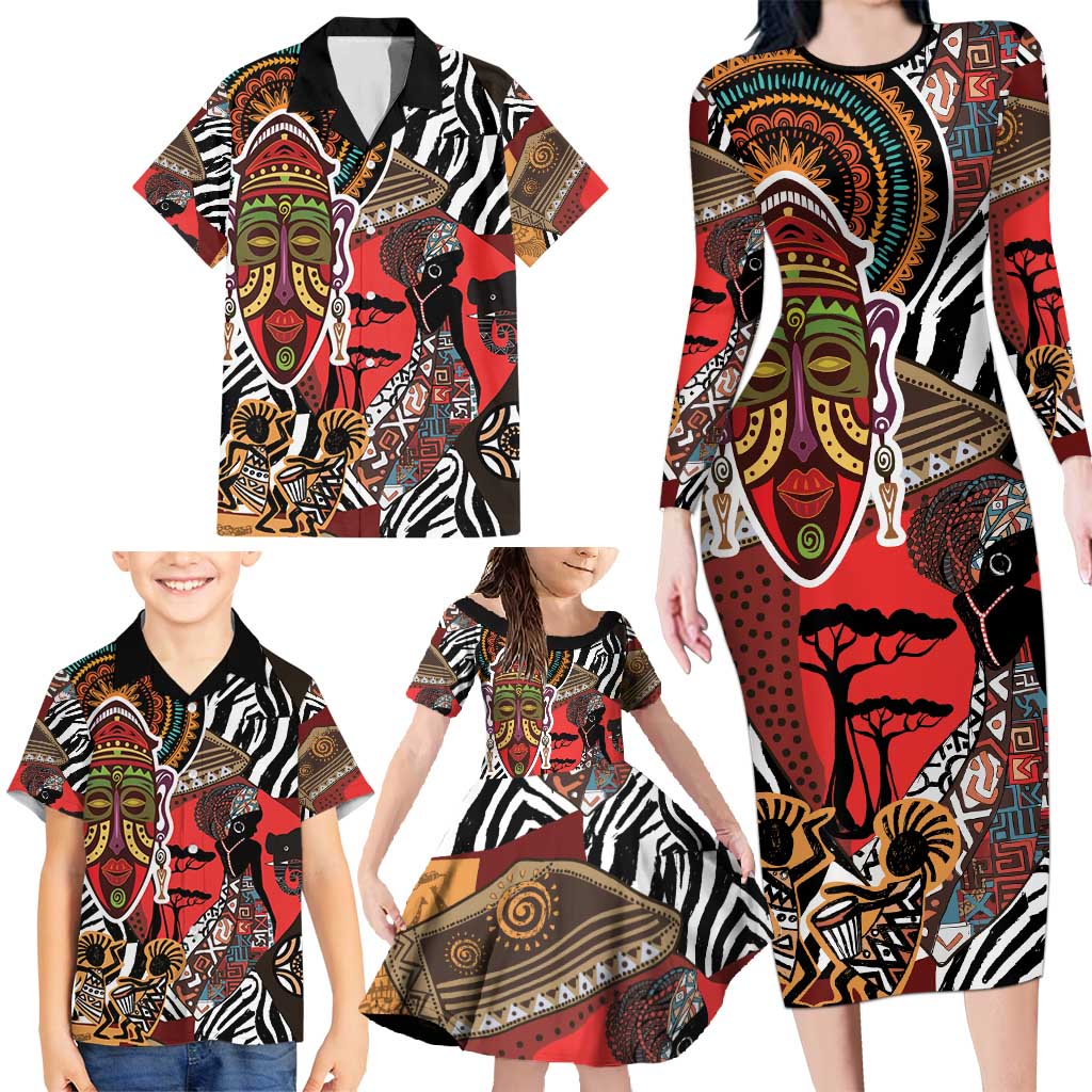 Beautiful African Women Ethnic Motifs Family Matching Long Sleeve Bodycon Dress and Hawaiian Shirt LT9 - Wonder Print Shop