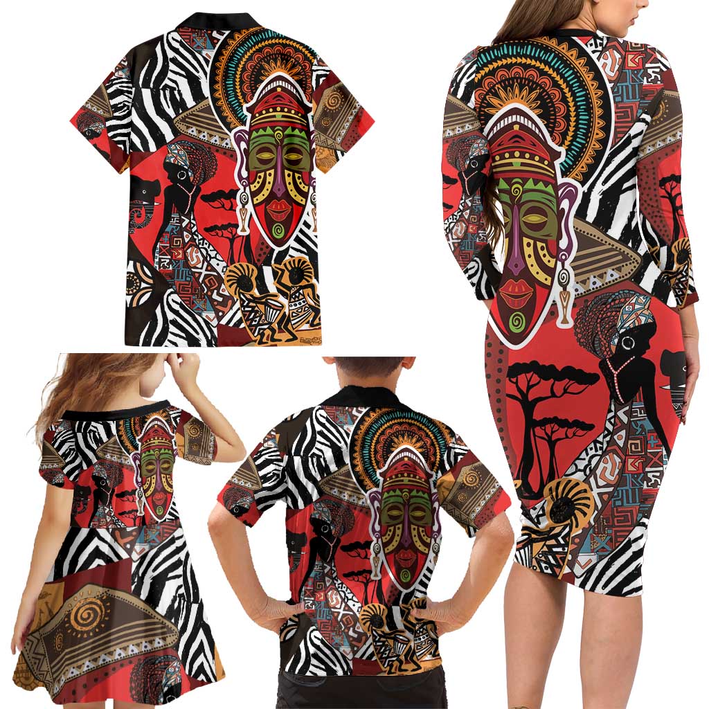 Beautiful African Women Ethnic Motifs Family Matching Long Sleeve Bodycon Dress and Hawaiian Shirt LT9 - Wonder Print Shop