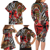 Beautiful African Women Ethnic Motifs Family Matching Long Sleeve Bodycon Dress and Hawaiian Shirt LT9 - Wonder Print Shop