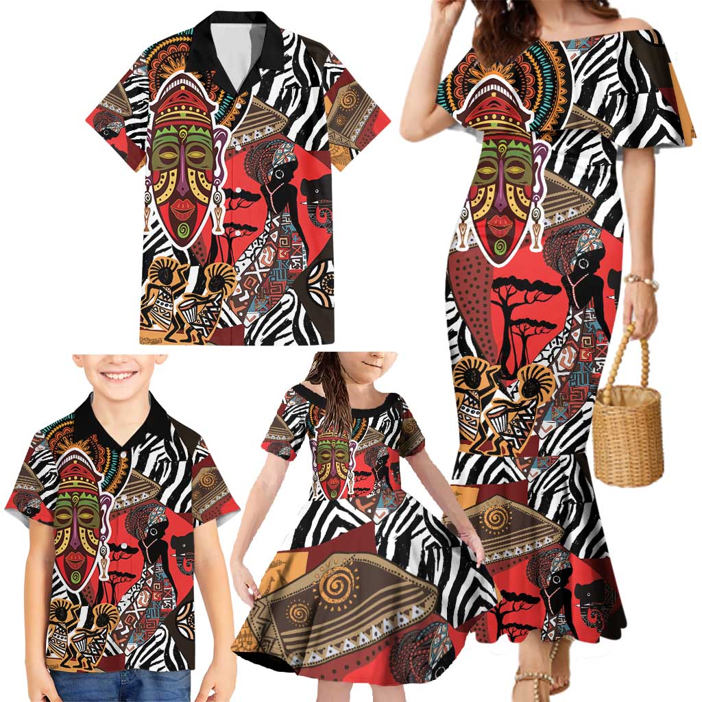 Beautiful African Women Ethnic Motifs Family Matching Mermaid Dress and Hawaiian Shirt LT9 - Wonder Print Shop