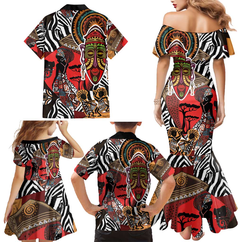 Beautiful African Women Ethnic Motifs Family Matching Mermaid Dress and Hawaiian Shirt LT9 - Wonder Print Shop