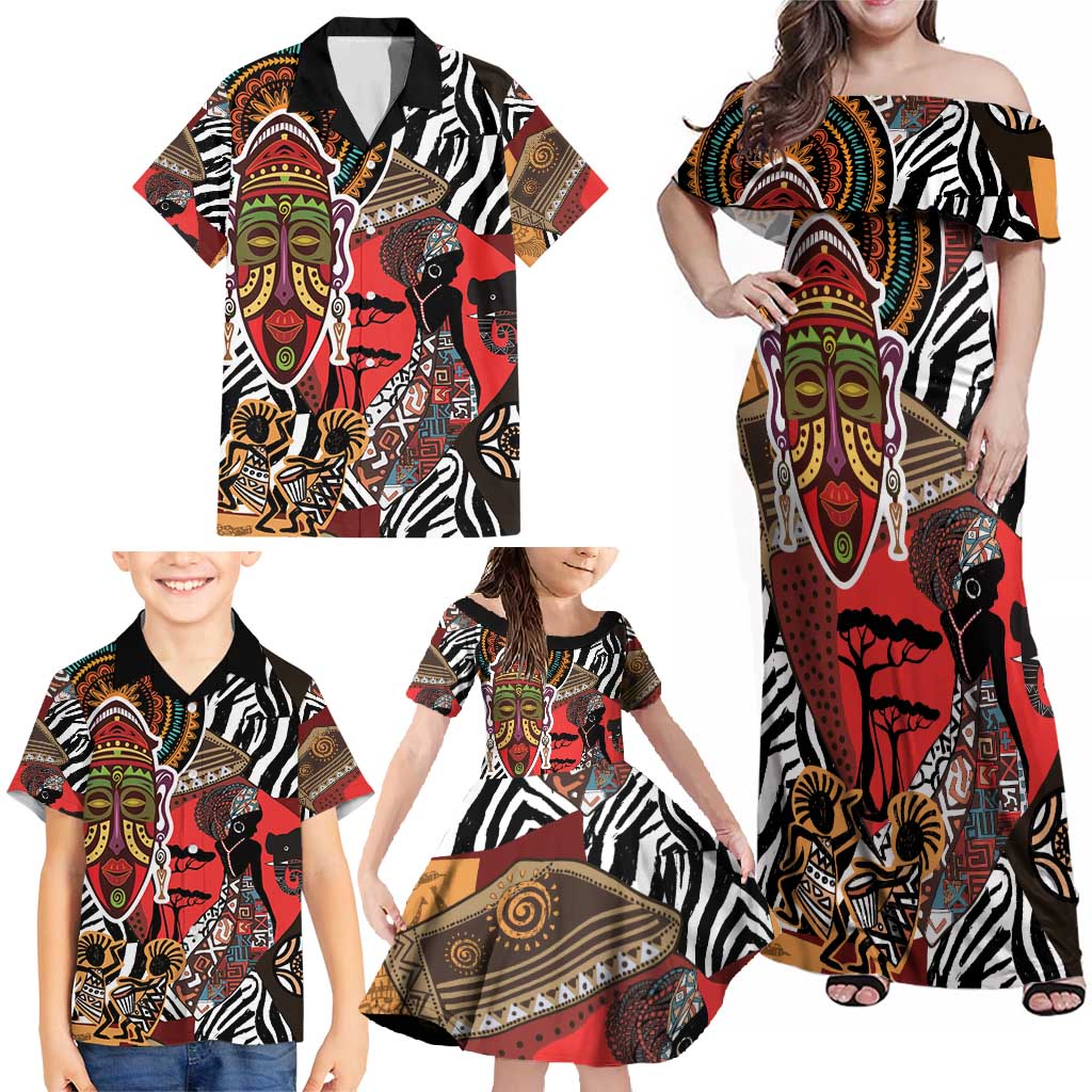 Beautiful African Women Ethnic Motifs Family Matching Off Shoulder Maxi Dress and Hawaiian Shirt LT9 - Wonder Print Shop