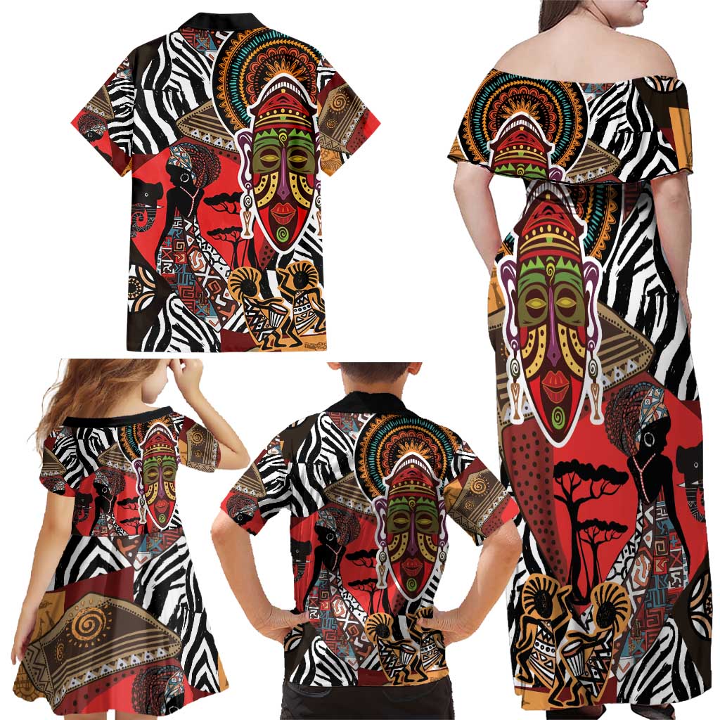Beautiful African Women Ethnic Motifs Family Matching Off Shoulder Maxi Dress and Hawaiian Shirt LT9 - Wonder Print Shop