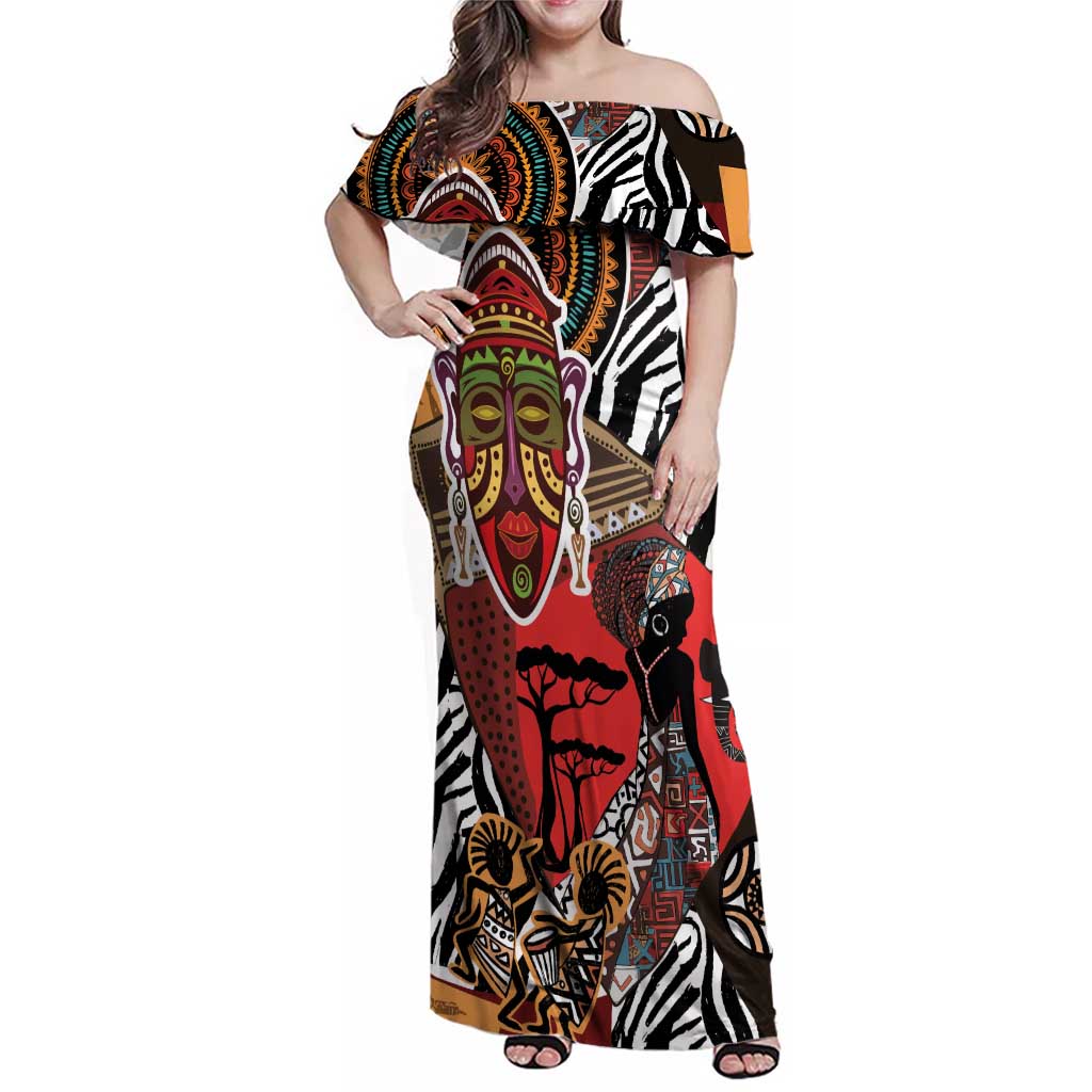 Beautiful African Women Ethnic Motifs Family Matching Off Shoulder Maxi Dress and Hawaiian Shirt LT9 - Wonder Print Shop
