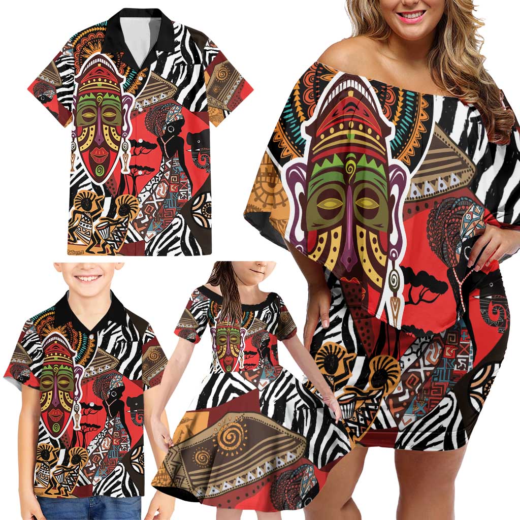 Beautiful African Women Ethnic Motifs Family Matching Off Shoulder Short Dress and Hawaiian Shirt LT9 - Wonder Print Shop
