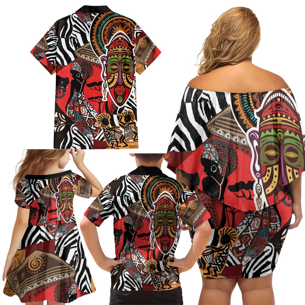 Beautiful African Women Ethnic Motifs Family Matching Off Shoulder Short Dress and Hawaiian Shirt LT9 - Wonder Print Shop