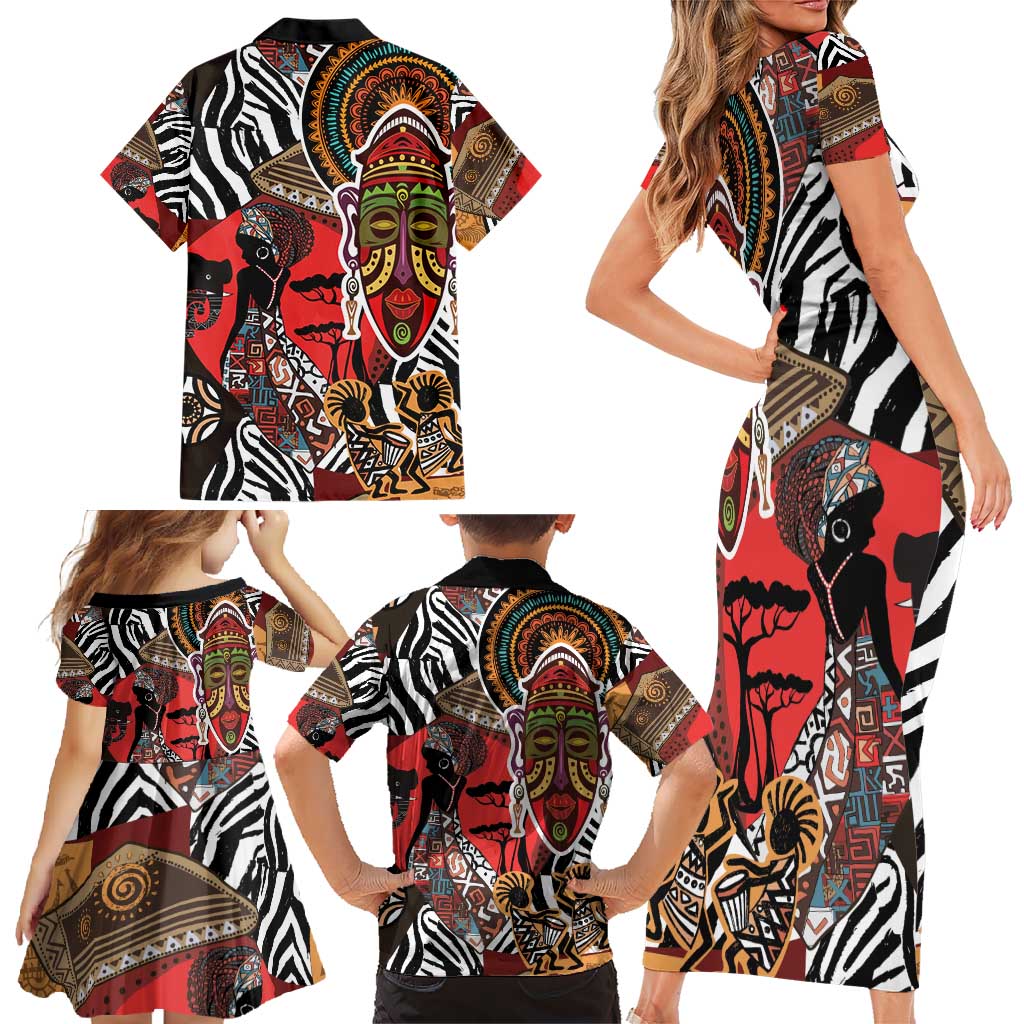Beautiful African Women Ethnic Motifs Family Matching Short Sleeve Bodycon Dress and Hawaiian Shirt - Wonder Print Shop