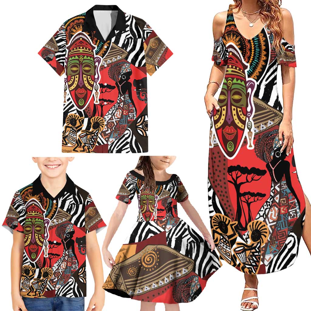 Beautiful African Women Ethnic Motifs Family Matching Summer Maxi Dress and Hawaiian Shirt - Wonder Print Shop