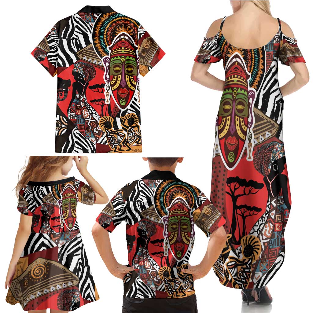 Beautiful African Women Ethnic Motifs Family Matching Summer Maxi Dress and Hawaiian Shirt - Wonder Print Shop