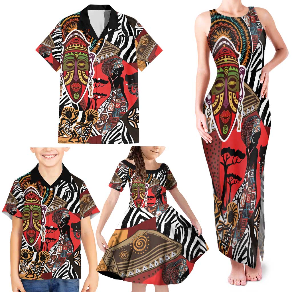 Beautiful African Women Ethnic Motifs Family Matching Tank Maxi Dress and Hawaiian Shirt - Wonder Print Shop