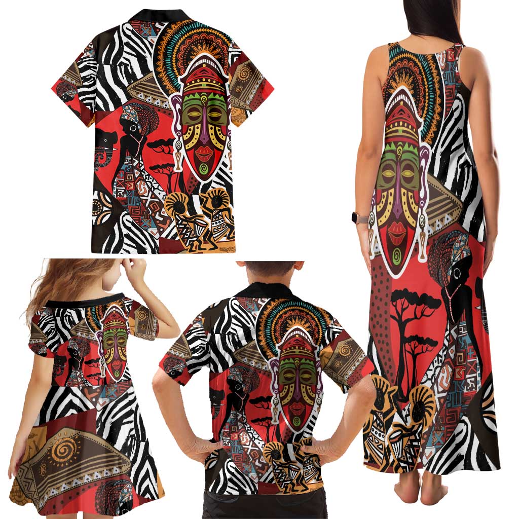 Beautiful African Women Ethnic Motifs Family Matching Tank Maxi Dress and Hawaiian Shirt - Wonder Print Shop