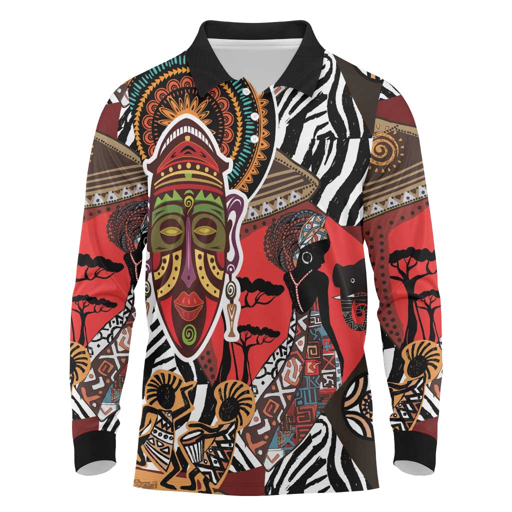 Beautiful African Women Ethnic Motifs Long Sleeve Polo Shirt - Wonder Print Shop