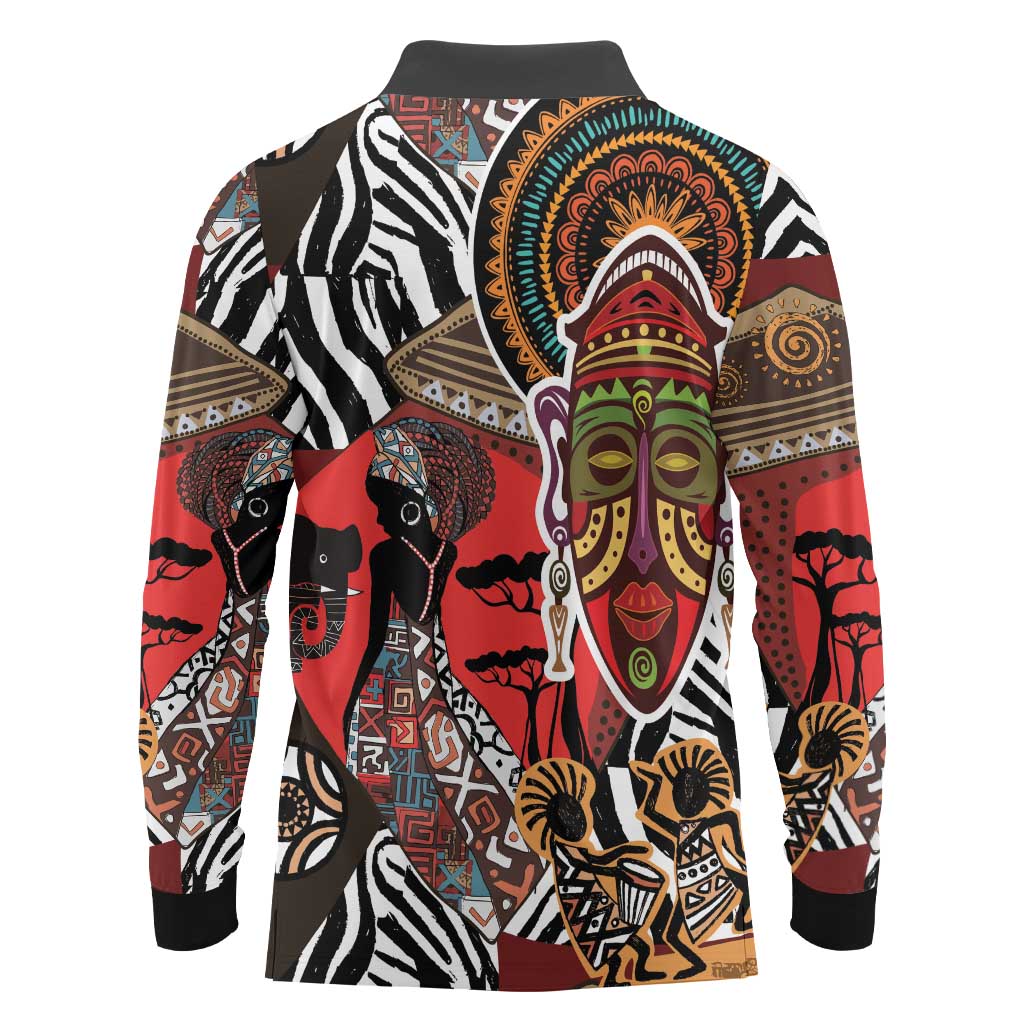 Beautiful African Women Ethnic Motifs Long Sleeve Polo Shirt - Wonder Print Shop
