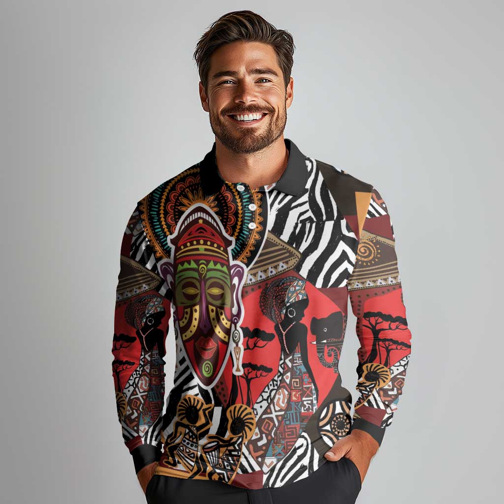 Beautiful African Women Ethnic Motifs Long Sleeve Polo Shirt - Wonder Print Shop